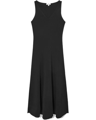 COS V-neck Knitted Maxi Dress - Black