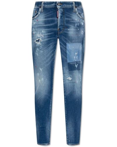 DSquared² Jean slim à effet taches de peinture - Bleu