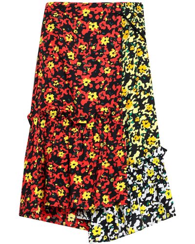 Proenza Schouler Asymmetric Midi Skirt Poppy Print Red