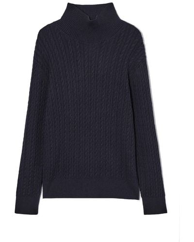 COS Cable-knit Merino Wool Turtleneck Jumper - Blue