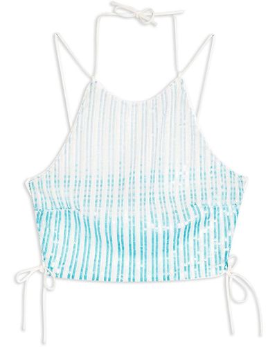 TOPSHOP Idol Blue And White Ombre Sequin Halter Neck Top