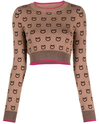 Pinko Maglione crop con stampa - Marrone