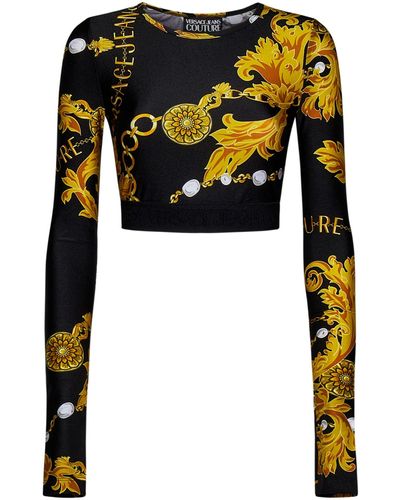 Versace Top viola a maniche lunghe con stampa chain couture - Nero
