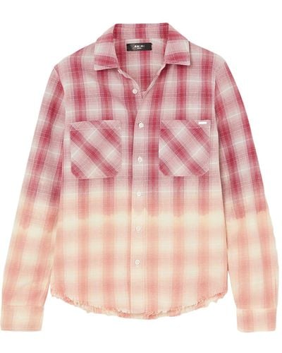 Amiri Ombr Metallic Plaid Cotton Flannel Shirt - Multicolor