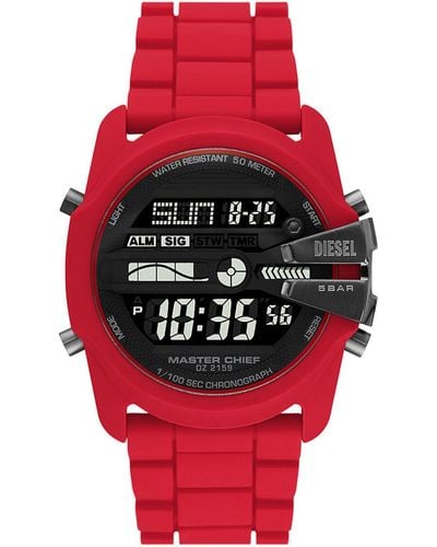 DIESEL Master Chief Digital Red Silicone Strap Watch 44mm