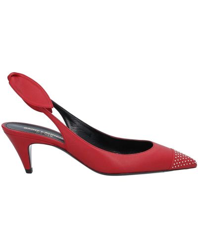 Saint Laurent Charlotte Studded Slingback Court Shoes - Red