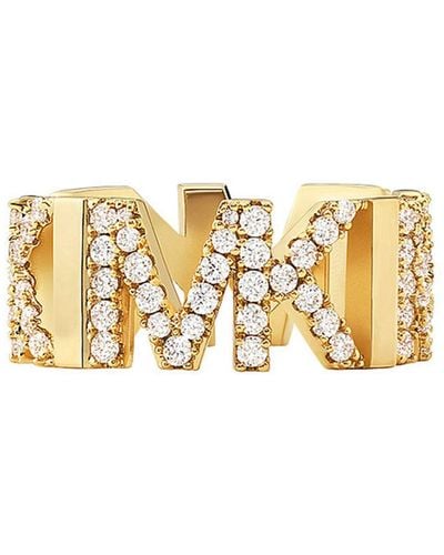 Michael Kors Bague en laiton plaqué en métal précieux avec pierres pavées et logo - Jaune