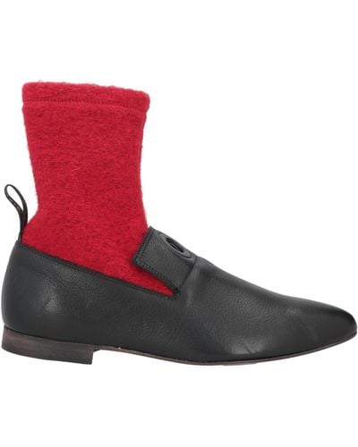 Leather Crown Ankle Boots - Red