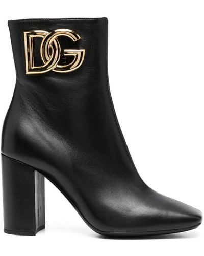 Dolce & Gabbana Stivali in pelle con logo-plaque - Nero