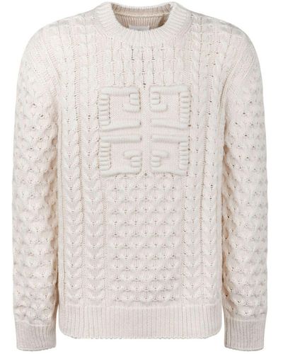 Givenchy Pullover aus einer Baumwollmischung in Zopfstrick mit Logomotiv - Weiß