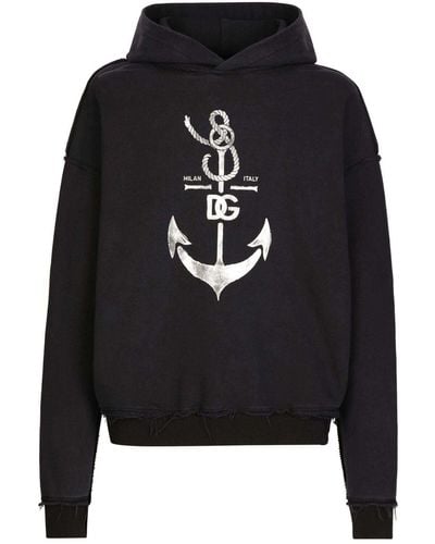Dolce & Gabbana Sweat-shirt à capuche et imprimé marine - Noir