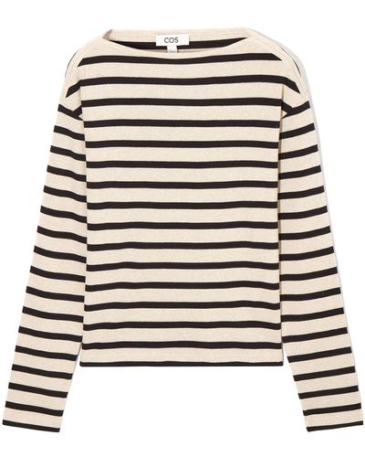 COS Striped Boat-neck Long-sleeved Top - White