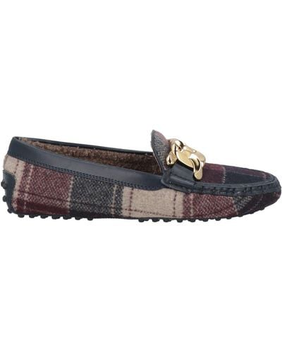 Tod's Burgundy Loafers Textile Fibers, Leather - Gray