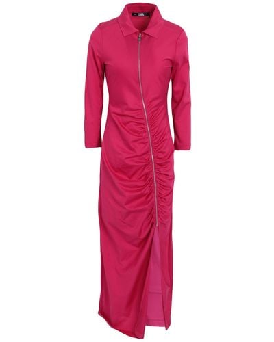 Karl Lagerfeld Long-sleeve Ruched Cotton Dress - Pink