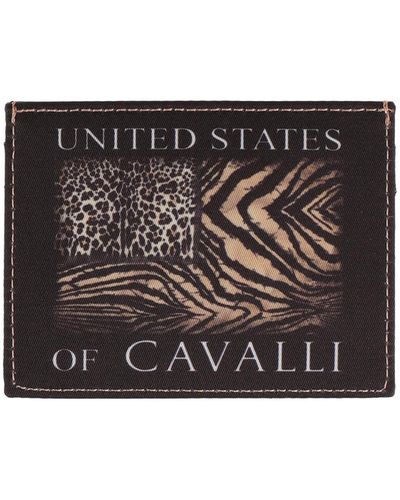 Roberto Cavalli Document Holder Polyester, Bovine Leather - Black