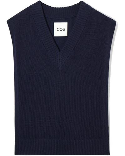 COS Open-side V-neck Wool Tank - Blue