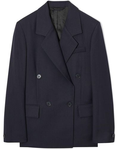 COS Double-breasted Wool Blazer - Blue