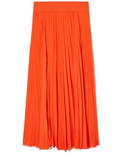 COS Elasticated Pleated Midi Skirt - Orange