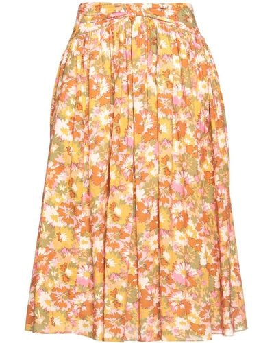 Zimmermann Gathered Floral-print Cotton Midi Skirt - Orange