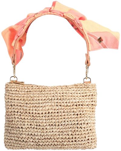 Aranaz Coral Handbag Straw, Textile Fibers - Pink