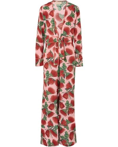 Adriana Degreas Fiore Floral Deep V-neck Jumpsuit - Red