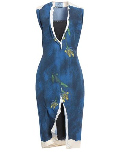 Prada Midi Dress Paper Yarn, Viscose, Cupro, Silk - Blue