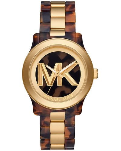 Michael Kors Runway Goldtone & Tortoiseshell Acetate Logo Watch - Multicolour