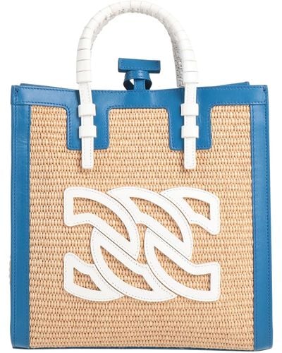 Casadei Azure Handbag Leather, Natural Raffia - Blue