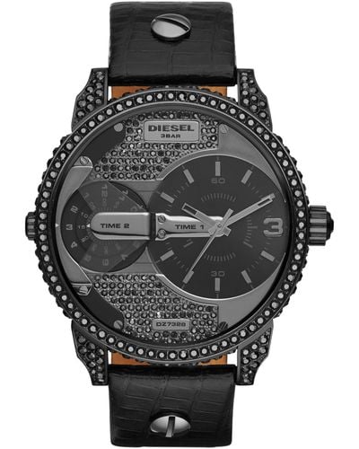 DIESEL 46mm Mini Daddy Quartz Stainless Steel And Leather Multifunction Watch - Black