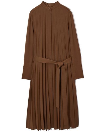 COS Pleated Wool-blend Shirt Dress - Brown