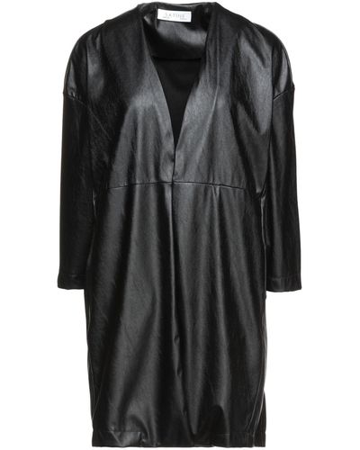 Satine Label Overcoat - Black