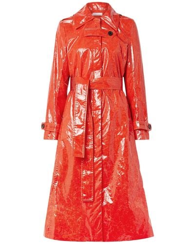 Beaufille Fini Belted Pu Trench Coat - Red