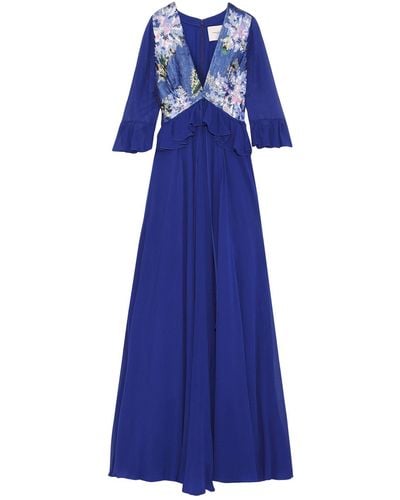 Carolina Herrera Sequin-paneled silk-georgette gown - Blau