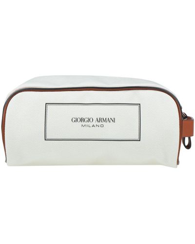 Giorgio Armani Ivory Beauty Case Cotton, Bovine Leather - White