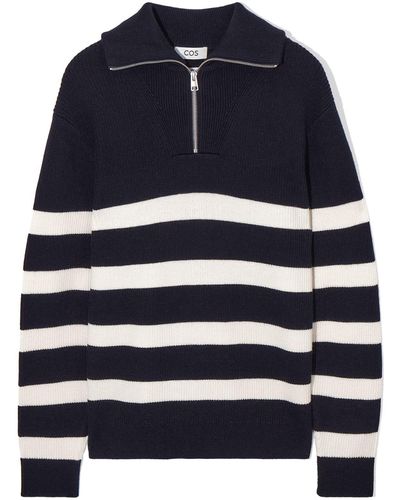 COS Wool And Cotton-blend Half-zip Sweater - Blue