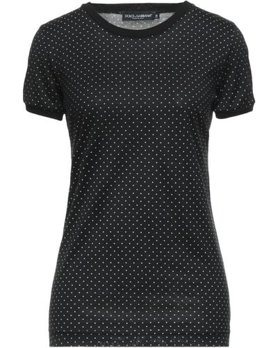 Dolce & Gabbana Camiseta de algodón a lunares con cuello redondo - Negro