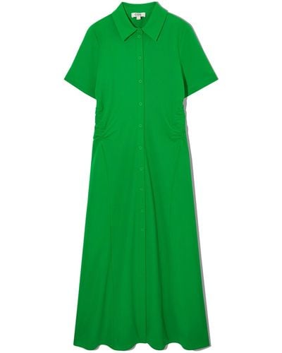 COS Gathered Midi Shirt Dress - Green