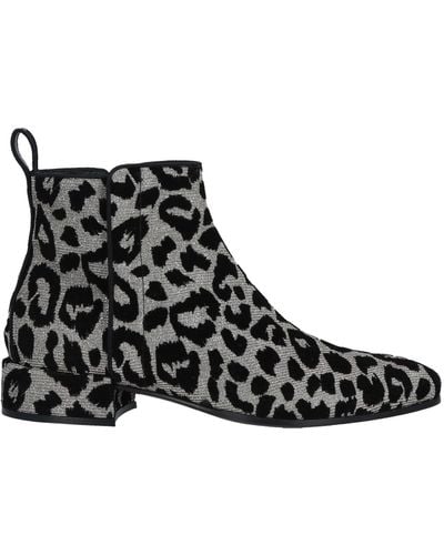 Dolce & Gabbana Black Silver Leopard Ankle Zipper Boots Shoes - Multicolour