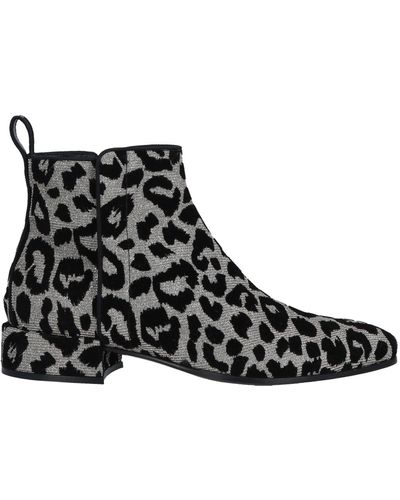 Dolce & Gabbana Black Silver Leopard Ankle Zipper Boots Shoes - Multicolor