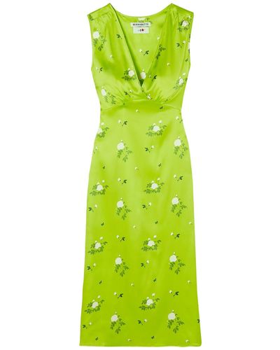 BERNADETTE Sarah Floral-print Stretch-silk Satin Midi Dress - Green
