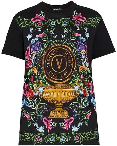 Versace Jeans Couture T-Shirt mit V-Emblem - Schwarz