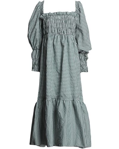 TOPSHOP Shirred Long Sleeve Gingham Midi Dress - Gray