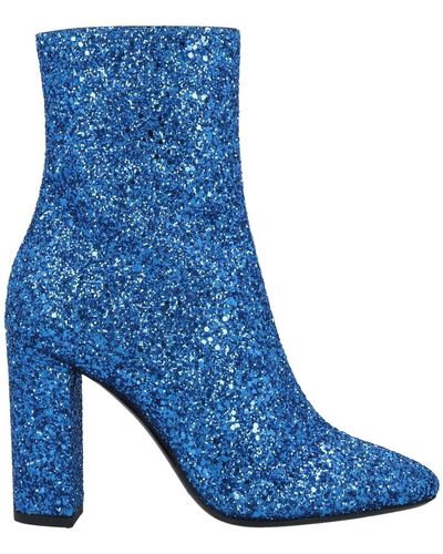 Saint Laurent Lou Glittered Ankle Boots - Blue