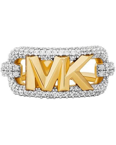 Michael Kors Anello in ottone placcato in metallo prezioso con pavé e logo Empire - Giallo