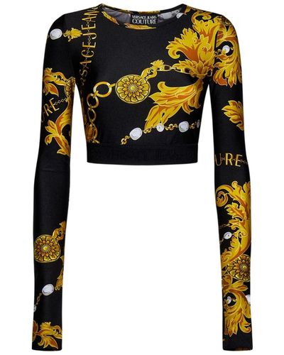 Versace Top morado de manga larga con estampado chain couture - Negro