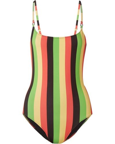 Solid & Striped One-piece Swimsuit - Yellow