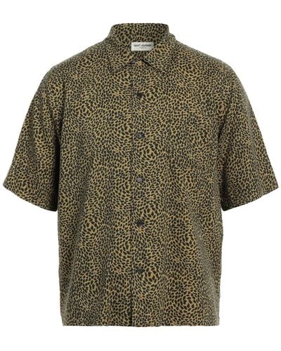 Saint Laurent Camp-collar Leopard-print Lyocell And Cotton-blend Shirt - Green