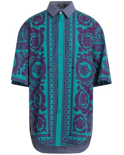 Versace Kariertes Hemd mit Barocco Silhouette-Print - Blau