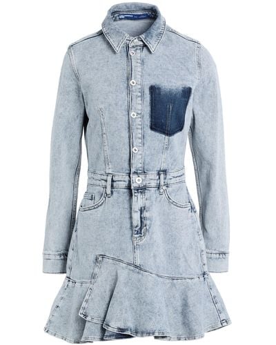 Karl Lagerfeld Klj Ruffled Hem Denim Dress Mini Dress Organic Cotton, Elastane - Blue