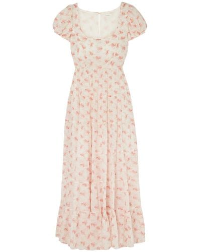 Doen Ruby Tiered Floral-print Cotton-voile Maxi Dress - White